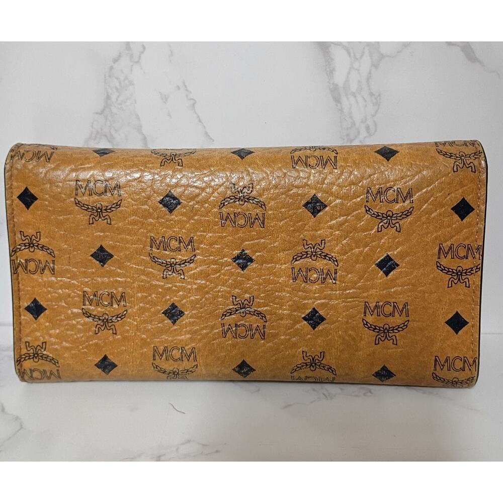 MCM Vintage Cognac Visetos Monogram Trifold Long Wallet - EUC - Picture 2 of 8